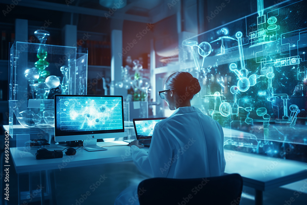 Futuristic Women Researcher in Hospital laboratory Futuristic Women Researcher in Hospital laboratory