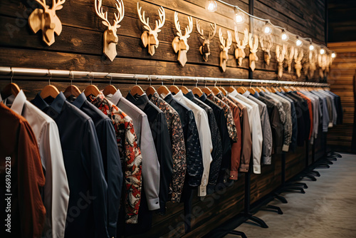 men's shirts on hangers in a clothing store with deer heads and ant ant ant ant ant ant ant ant ant ant © Golib Tolibov
