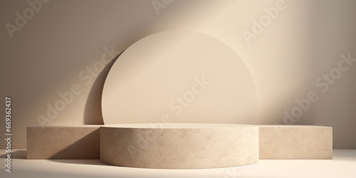  abstract 3d studio with draping silk fabric and shadow on cream beige pastel monochrome background3D of Circle podium white pastel color with spherical. Mockup circle shapes showcase for product.