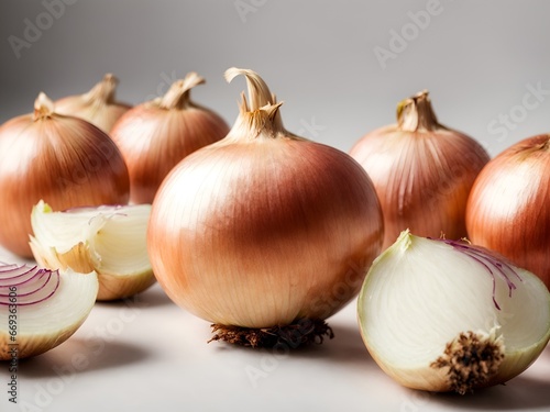 Fresh onion bulbs on white background