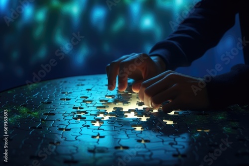 Mystical Puzzle. Hand Assembling Ethereal Pieces