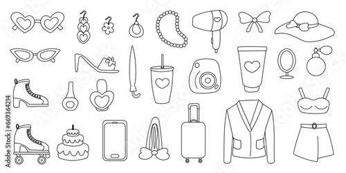 barbicore set elements pink line doodle doll