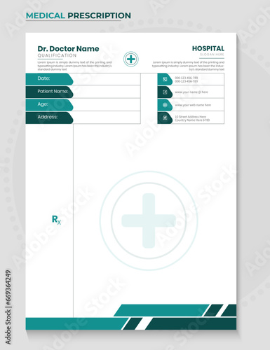 Medical Doctor Prescription Template. Healthcare medical prescriptions letterhead design. doctors' letterhead and hospital medical prescription Design 