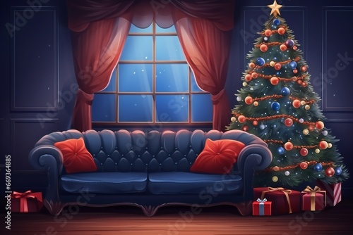 christmas night  christmas interior. High quality illustration
