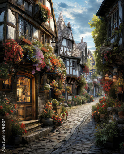 An ancient old town filled with flowers