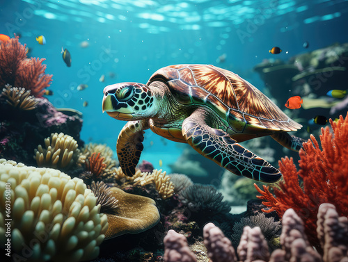 sea turtle under the sea