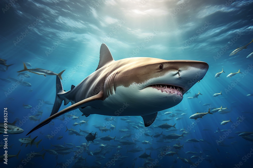 Bull shark in natural Ocean environment. Wildlife photography