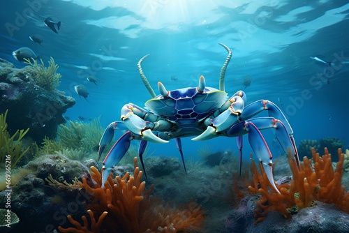 Blue crab in natural ocean environment. Wildlife photography © Muhammad