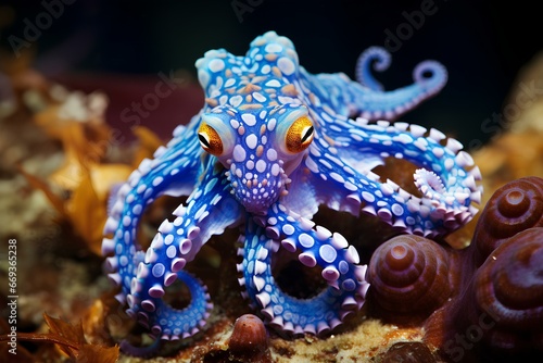 Blue ringed octopus in natural ocean environment. Wildlife photography photo
