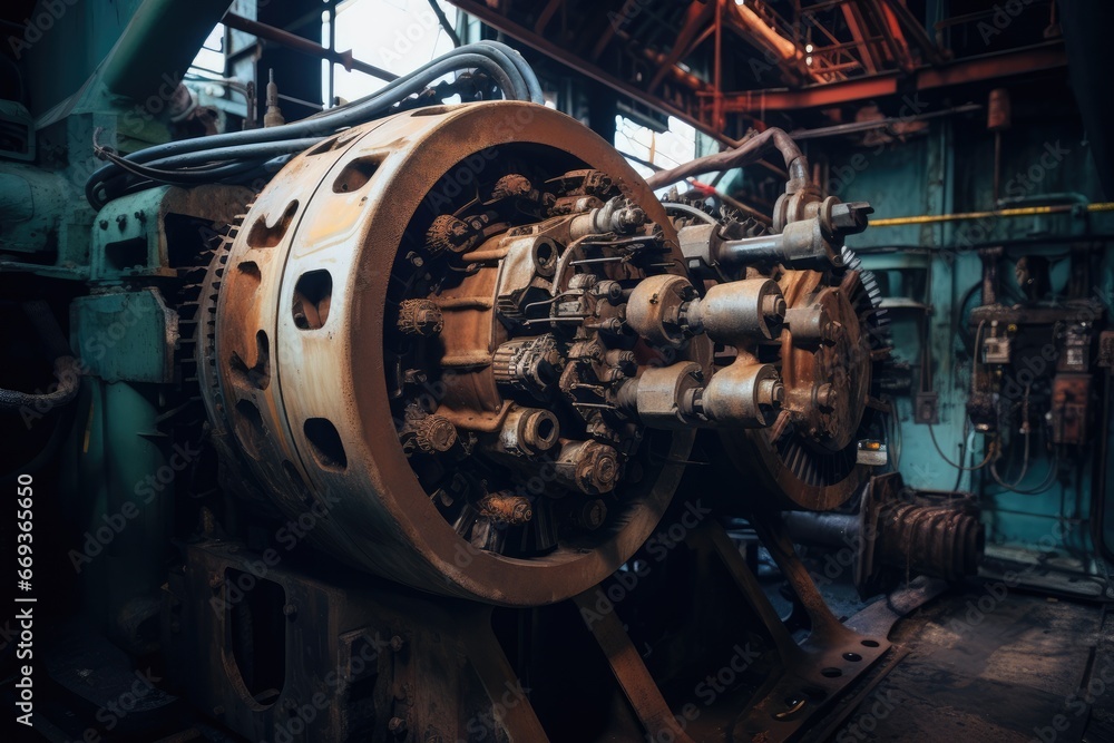 Fototapeta premium Ship Maintenance Precision: Intricate Tools and Machinery in the Maritime Industry