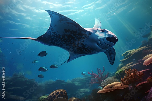 manta ray in ocean natural environment. Ocean nature photography