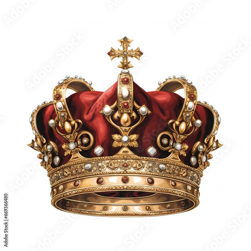 Gold crown with jewels realistic isolated on white