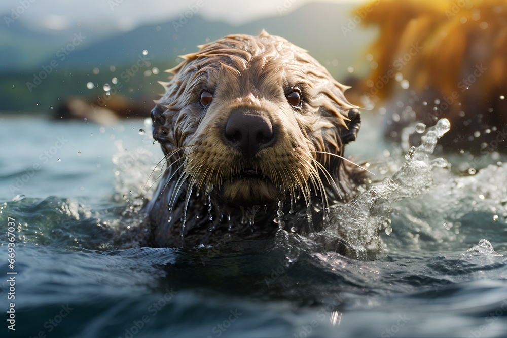 sea otter in ocean natural environment. Ocean nature photography