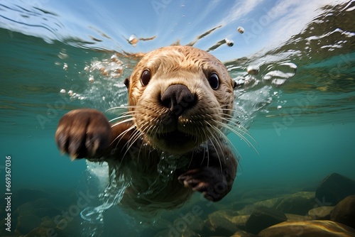 sea otter in ocean natural environment. Ocean nature photography