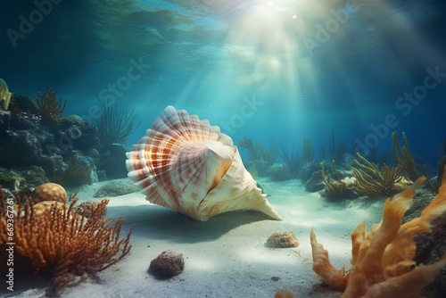 Papier peint tun shell in ocean natural environment. Ocean nature photography