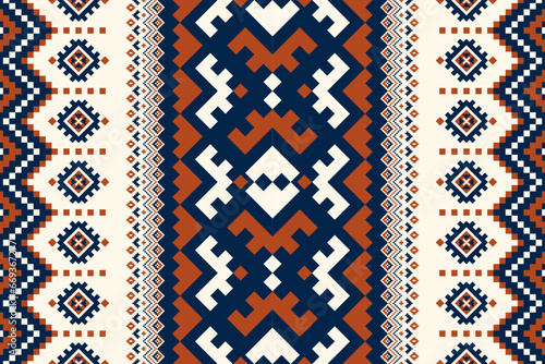 Aztec embroidery geometric pattern. Vector ethnic geometric pixel art seamless pattern. Ethnic geometric stitch pattern use for cloth, textile, border, wallpaper, cushion, carpet, quilt, upholstery.