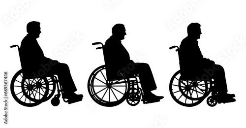 Patient in wheelchair old man vector silhouette