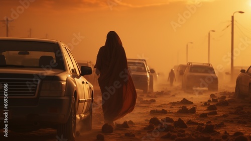 Wallpaper Mural Dust storm in the air in the hot Arabian desert, we are approaching the city, people are shielded from the dust, cars are standing still Torontodigital.ca
