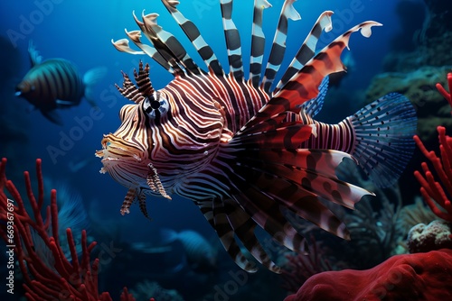 zebra turkeyfish in ocean natural environment. Ocean nature photography