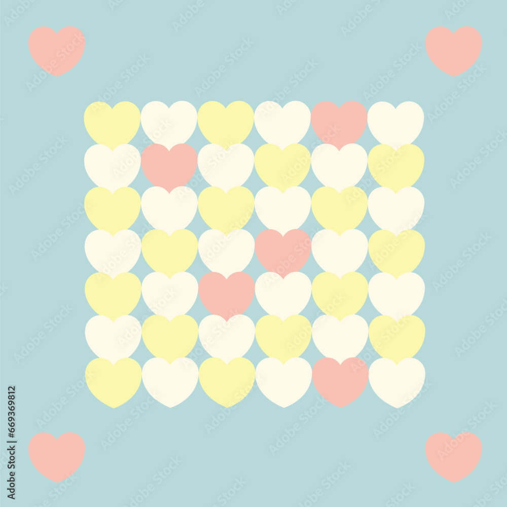 Happy Valentine day. Seamless Heart vector pattern. Semicircle curve pattern. Pastel Heart. Seamless background. Simplicity. Backdrop. Gift wrap.Postcard. Romantic. Multicolour. Pink, Yellow and Blue.