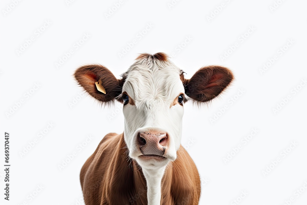 Rural charm. Close up portrait of curious on white background isolatedand dairy cow in meadow. Countryside beauty. Funny and grazing. Majestic bovine gaze. Beautiful dairy in nature Rural charm. Close up portrait of curious on white background isolatedand dairy cow in meadow. Countryside beauty. Funny and grazing. Majestic bovine gaze. Beautiful dairy in nature