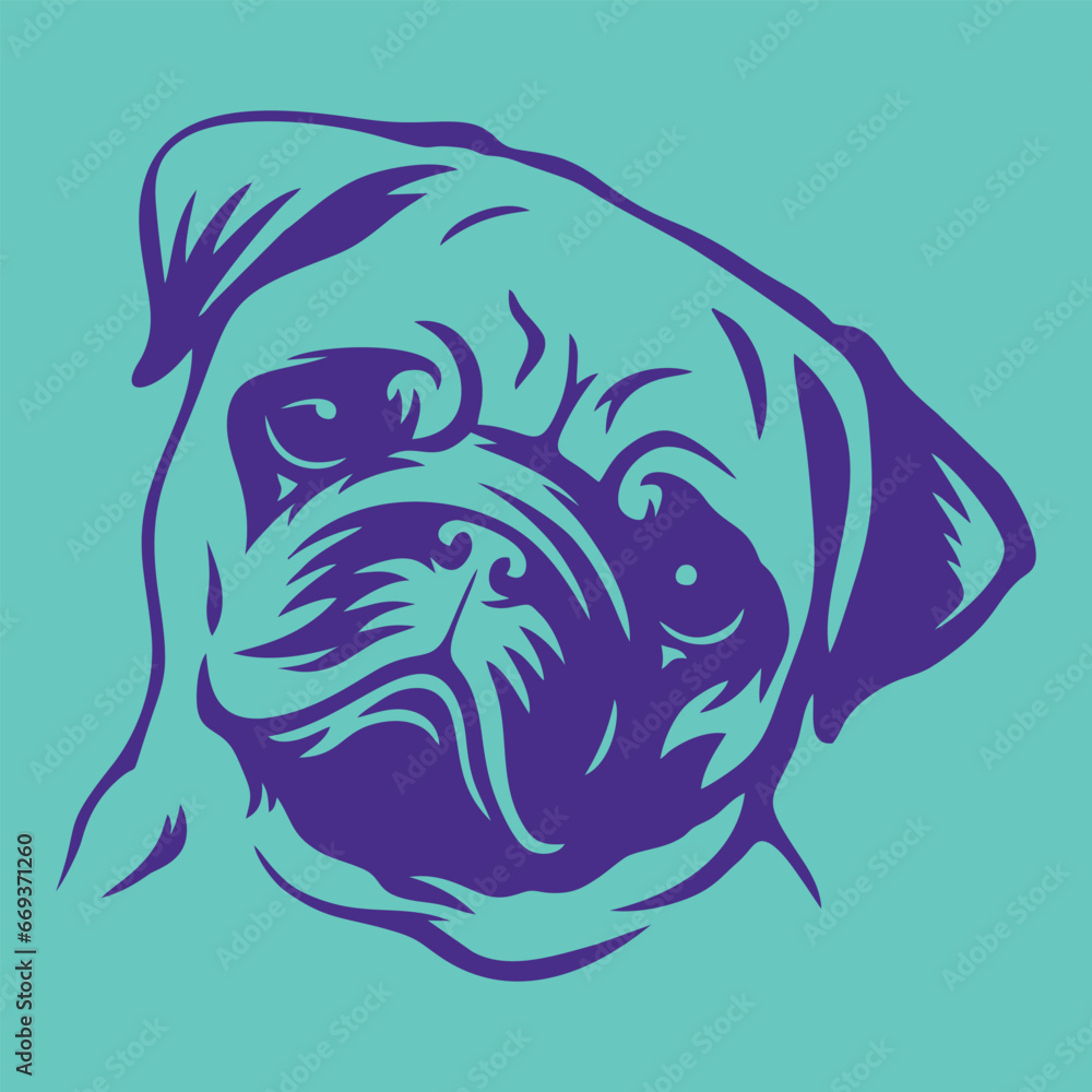 Obraz premium Pug Head Illustration in Duotone Style