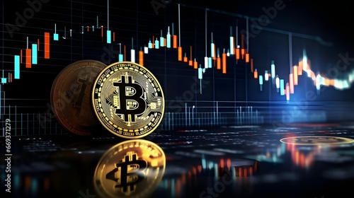 Bitcoin and the Cryptocurrency Market: Bitcoin on the Trading Analysis Chart Background, Trading Charts and Technical Analysis