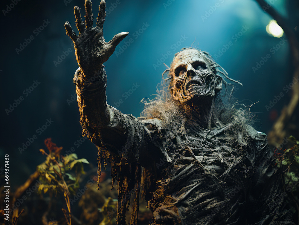 Obraz premium The dead are crawling out of the ground into the cemetery, the walking dead are going into the city. 