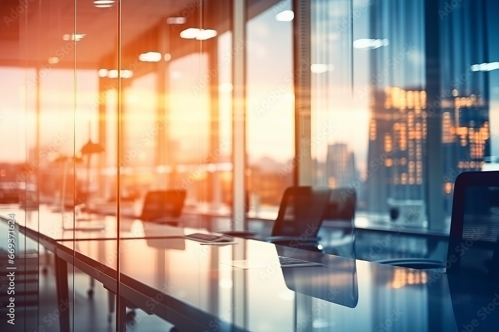 Beautiful blurred background of light modern office with big panoramic windows Beautiful blurred background of light modern office with big panoramic windows