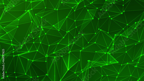Abstract background with a dynamic green dots and line wave animated background. Network connection dots and lines. Plexus. 3d rendering. 4k animation.