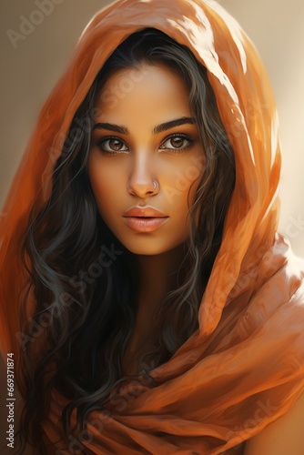 Generative AI : Arabian beauty, fashion. Portrait of a beautiful oriental woman
