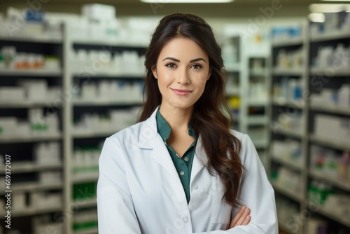 Generative AI : Pharmacy Portrait of Beautiful Professional Caucasian