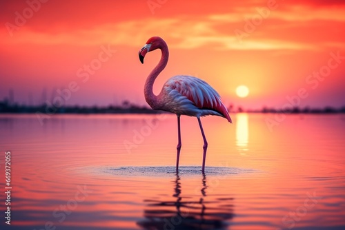 Generative AI : Pink flamingos (phoenicopterus roseus) in the Natural Park