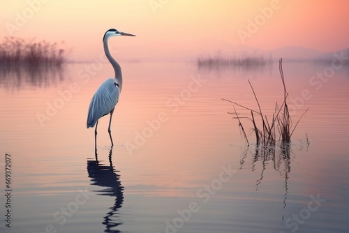 Generative AI : While wading in shallow waters a Great Blue Heron_ © The Little Hut