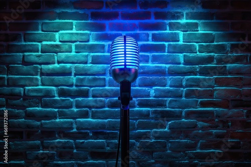 Center stage harmony. Professional microphone set for live performance. Spotlight on sound. Dynamic ready for entertainment. Musical elegance. Studio set for captivating performances