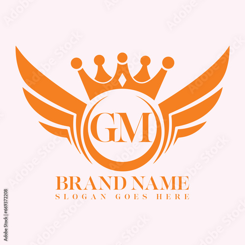 GM Letter Initial with Royal Luxury Logo and Wings Symbol. Wings design element, initial Letter logo Icon, Initial Logo Template design.