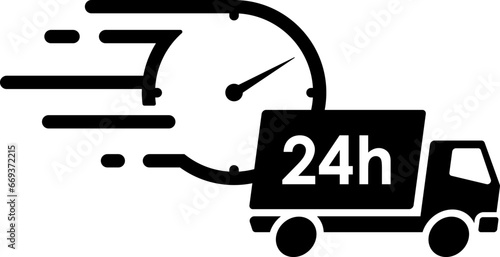移動する配達のトラックと時計のアイコン素材