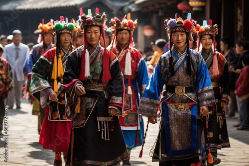 Generative AI : china yunnan province lijiang city representants of different minorities in traditional clothes