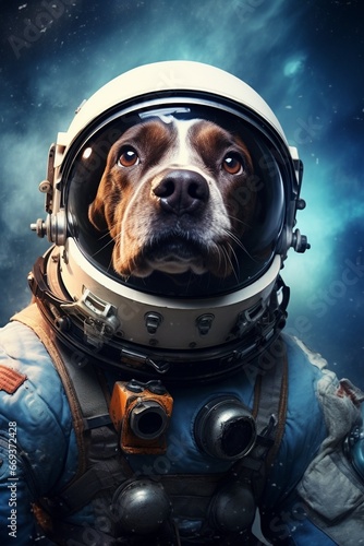 Generative AI : Dog space ranger photographic photo