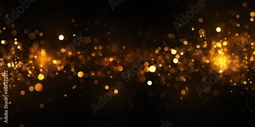 Golden elegance. Glowing abstract bokeh .Parkling holiday background. Festive radiance. Shining abstract illustration for celebrations. Enigmatic sparkle. Black and gold magical night design