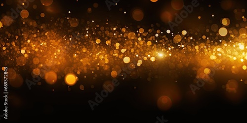 Golden elegance. Glowing abstract bokeh .Parkling holiday background. Festive radiance. Shining abstract illustration for celebrations. Enigmatic sparkle. Black and gold magical night design photo