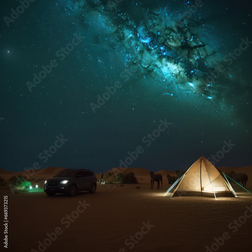 Turquoise aurora in brown farmland desert sands 