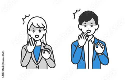 びっくり･ショックなポーズをするビジネスパーソン男女のセット【人物ベクターイラスト素材】