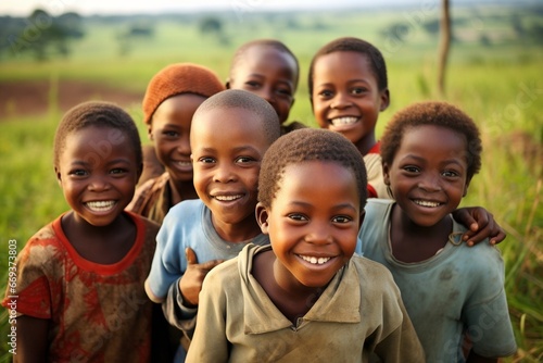 Generative AI : Several poor African children smiling to the camera