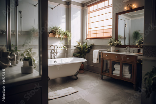 Bathroom Upgrade. A Luxurious Bathroom with New Fixtures and Tiles