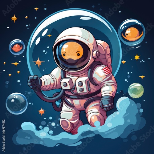 Cute Astronaut Blowing Candy Bubble Cartoon , Cartoon Illustration For Tshirt, Mug