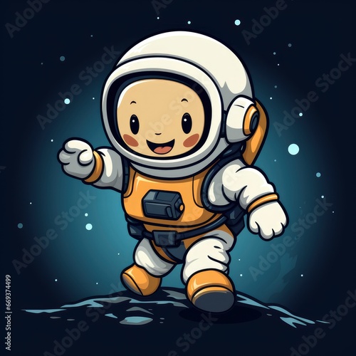Cute Astronaut Jumps Moon, Cartoon Illustration For Tshirt, Mug