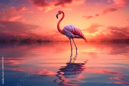 Generative AI : Pink flamingos (phoenicopterus roseus) in the Natural Park photo