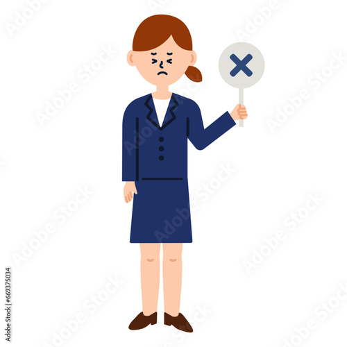 ビジネスパーソン　仕事　女性　スーツ　バツ　全身　イラスト	