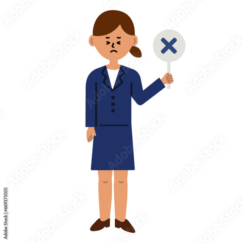 ビジネスパーソン　仕事　女性　スーツ　バツ　全身　イラスト	
